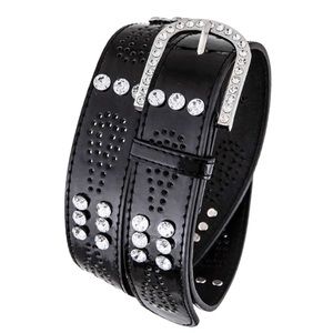 Bling Out Crystal Black Vegan Leather Statement Belt